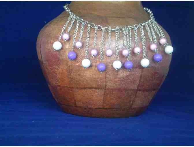 Tri-Level Necklace-Purple and White by Satta Myers of Satta Sizzles