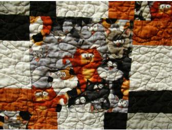 Homespun Masterpiece: Handmade Calico Cat Quilt, 52' x 52'