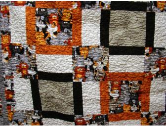 Homespun Masterpiece: Handmade Calico Cat Quilt, 52' x 52'