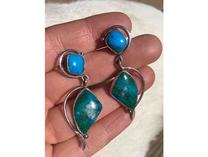sterling silver earrings with chrysocolla and malachite