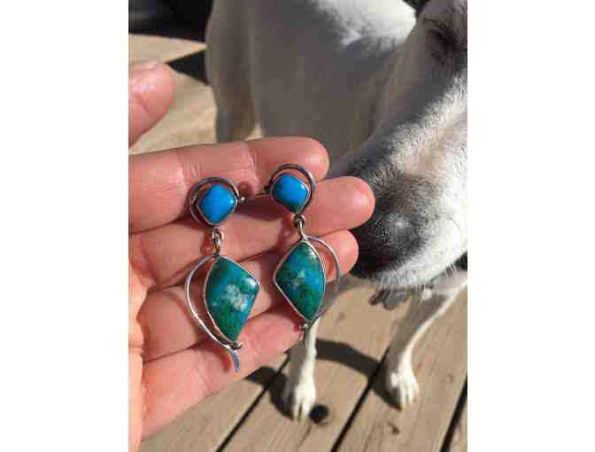 sterling silver earrings with chrysocolla and malachite