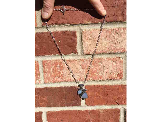 sterling silver opal and blue calcedony necklace with gold accents