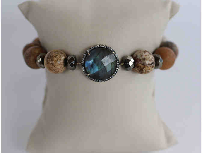 Wooden Bead Bracelet with Blue Stone from Theresa Rogers