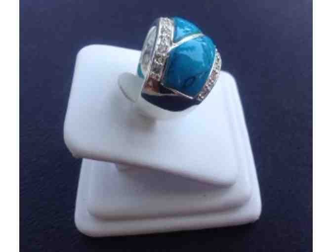 Turquoise and White Topaz Gemstone Ring