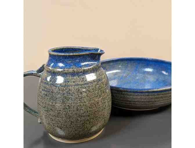 Exclusive Blue Stoneware Pitcher and Basin