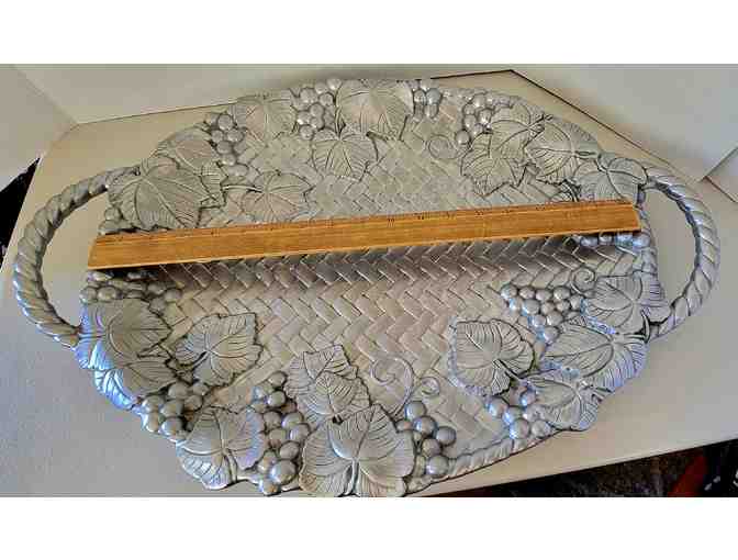 Vintage LENOX Silver Weaved Grape Pattern Serving Tray with Handles 22' Retro Elegant