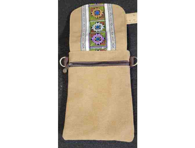 Embroidered Canvas Crossbody Bag 4.5' across