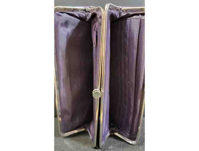 Double Clutch Wallet Magnetic Distressed Leather Lilac Purple