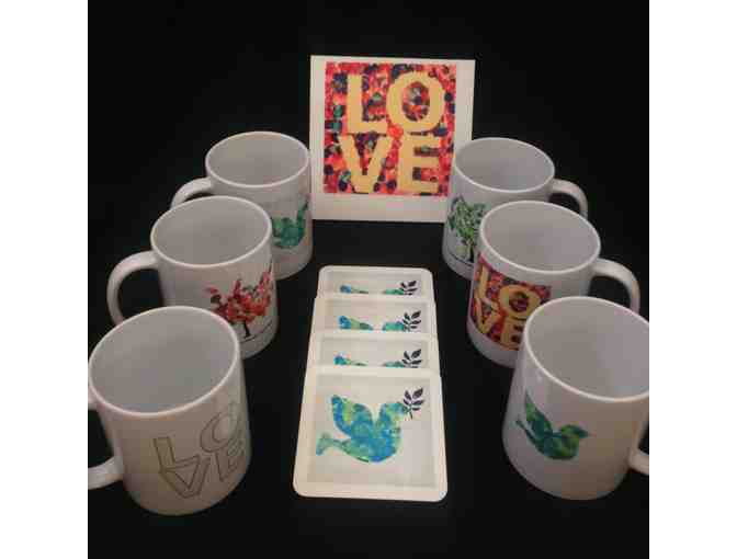 Mr. Jaffe's Kindergarten Class Artwork - 6 Coffee Mugs, Set of Coasters, and Trivet