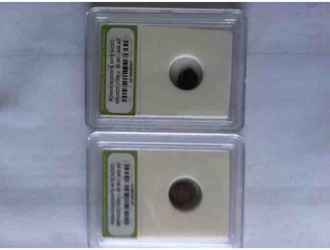 Lot of (4) Roman Widow's Mite Sized Bronze Coins 50 BC - 400 AD (INB Encapsulated) Authent