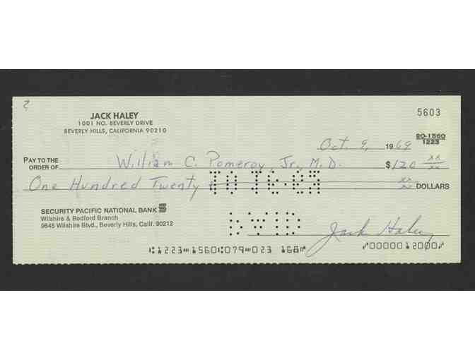 Jack Haley Signed Personal Bank Check (JSA COA)
