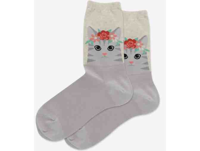 HOTSOX WOMEN'S CAT FLOWER CROWN CREW SOCKS - Photo 1