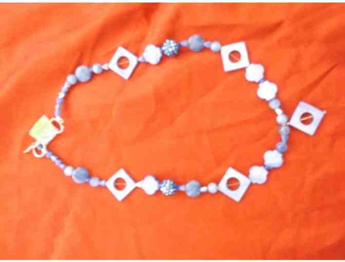 Blue Shell Pendant Necklace with Blue Quartz