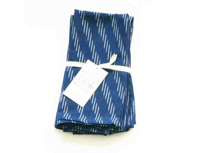 Indigo Blue Handwoven Ikat Dinner Napkin with Diagonal Stripe