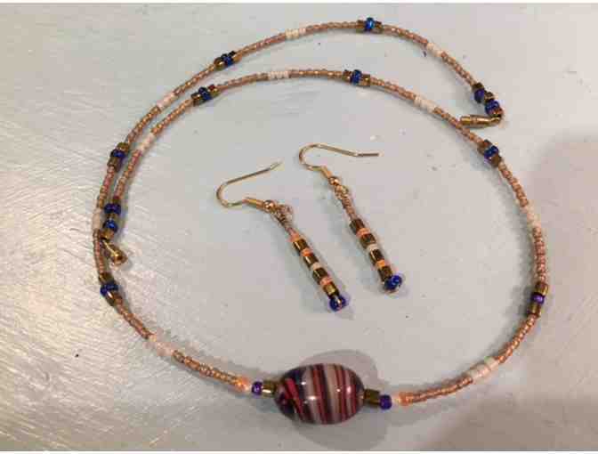 Opalescent handmade beaded Necklace & Earrings by California Artist/Designer