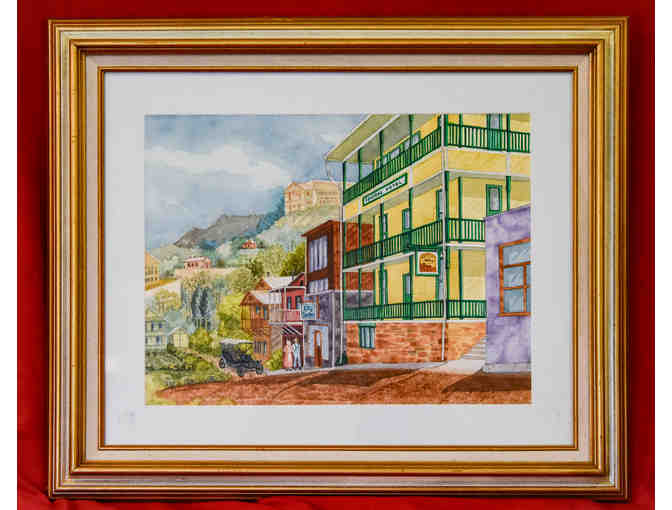 Watercolor Painting of Historic Jerome, Arizona, Artist Unknown, Framed