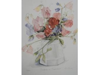 Signed Print by Lyn Snow - Sweet Peas in Sugar Bowl