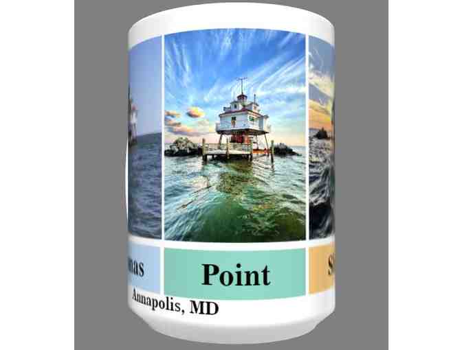 Grand Sampler Gourmet Coffee Basket with four Thomas Point Shoal Lighthouse Mugs