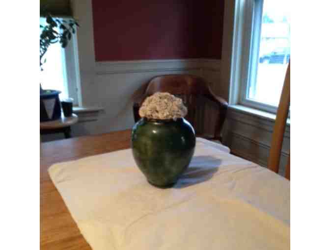 Green Oribe Porcelain Vase - with Rose Lid