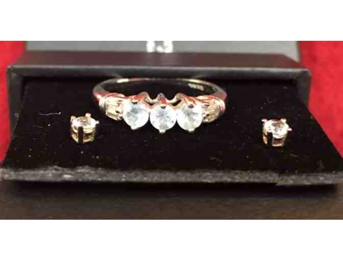 Topaz and Aquamarine Ring & Earring Set in White Gold