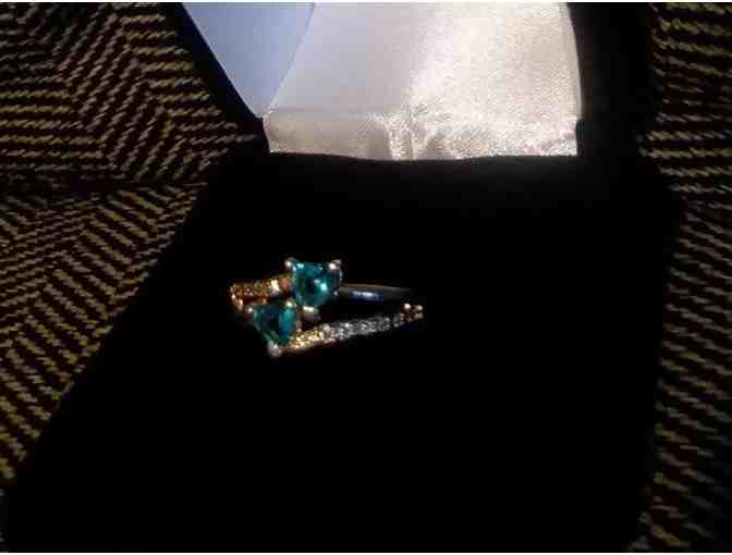 Heart Cut Blue & White Topaz Gemstone Ring
