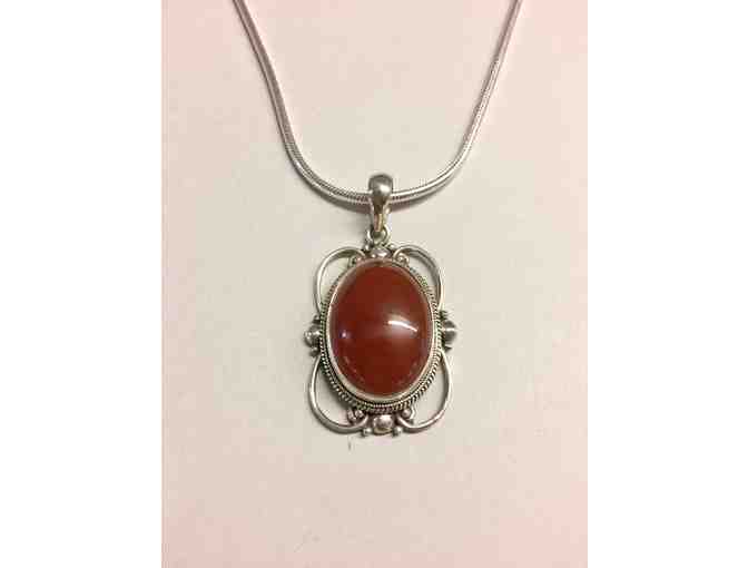 Carnelian and Sterling Silver Pendant with 20' Snake Chain