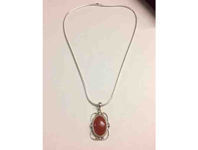 Carnelian and Sterling Silver Pendant with 20' Snake Chain