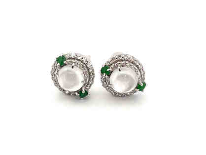 Crystal Clear Jadiete Jade Earring w/ 18K White Gold w/ Diamonds