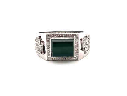 Square Jade Ring - 18 White Gold