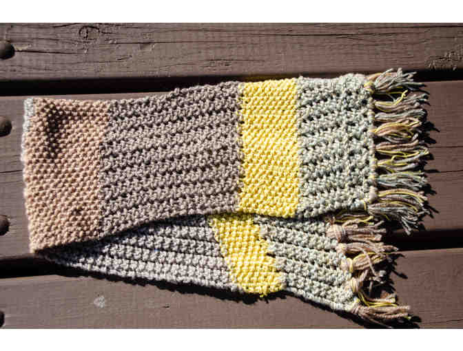 Striped Grey and Yellow Knitted Scarf