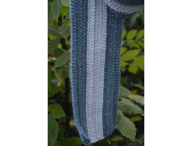 Blue grey striped long scarf
