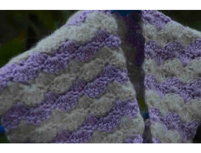 Cream and lavender striped cowl