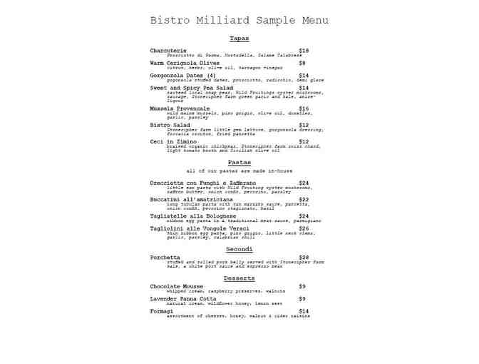 Bistro Milliard, Hallowell, ME - $25 Gift Certificate