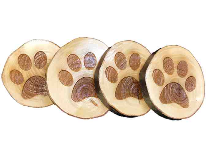 Rustic Natural Wood Coasters - Paw Print Engraving