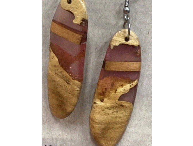 Natural Wood and Resin Earrings - Brown