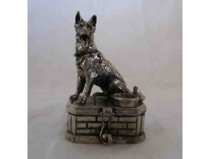 Small Silver Hinged German Shepherd Dog Trinket Box