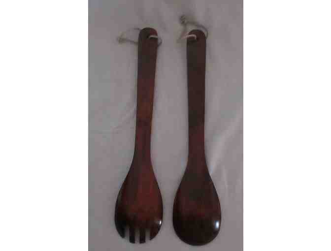 Wooden Salad Bowls with Utensils.