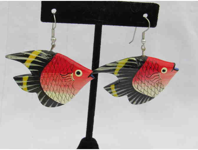 Wooden Tropical Fish Earrings - Red