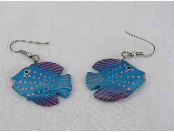 Wooden Tropical Fish Earrings - Blue