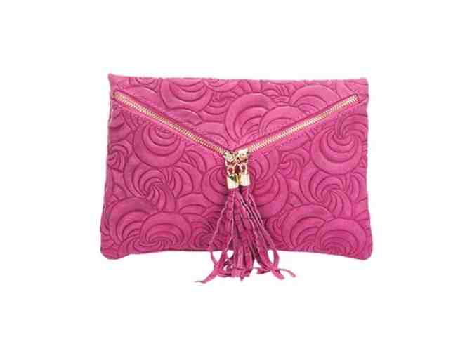 Pink Swirl-Embossed Leather Clutch by Giorgio Costa