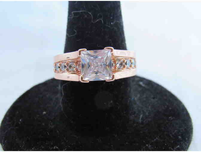 Cubic Zirconia & 18k Rose Gold-Plated Square-Cut Ring Set Size 7