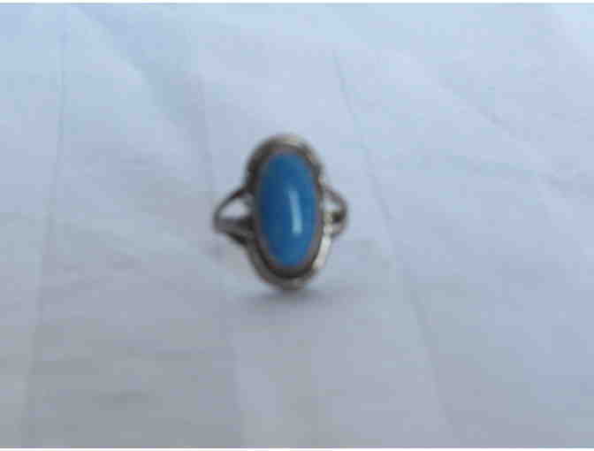 Blue Stone Silver Ring Size 4 1/2