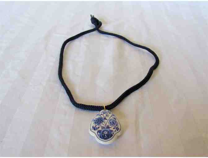 Blue Flower Ceramic Pendent on a Blue Rope