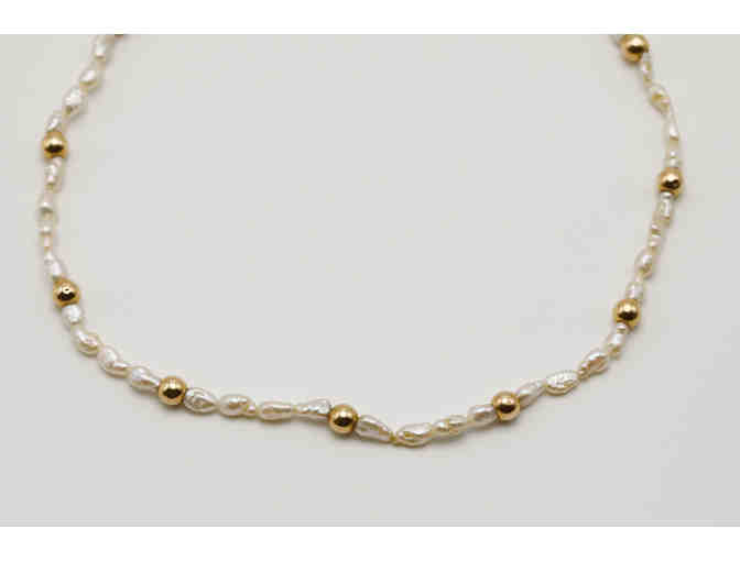 Biwa Cultured Pearl Necklace with 14k Gold Beads