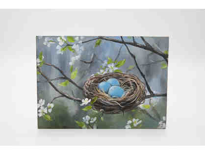 Robin's nest oil painting by Nancy Perkins