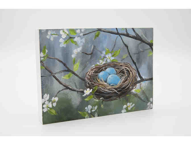 Robin's nest oil painting by Nancy Perkins