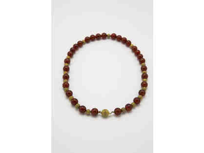 Agate bead necklace with golden bead accents