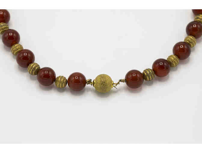 Agate bead necklace with golden bead accents