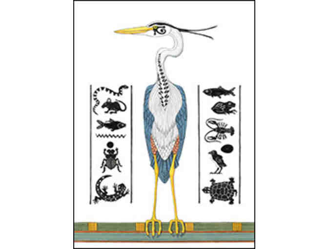 Framed great blue heron art by Kim Russell