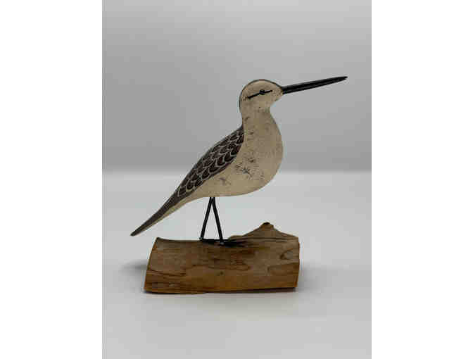 Signed Carved Sandpiper Shorebird with Driftwood Base - Photo 1